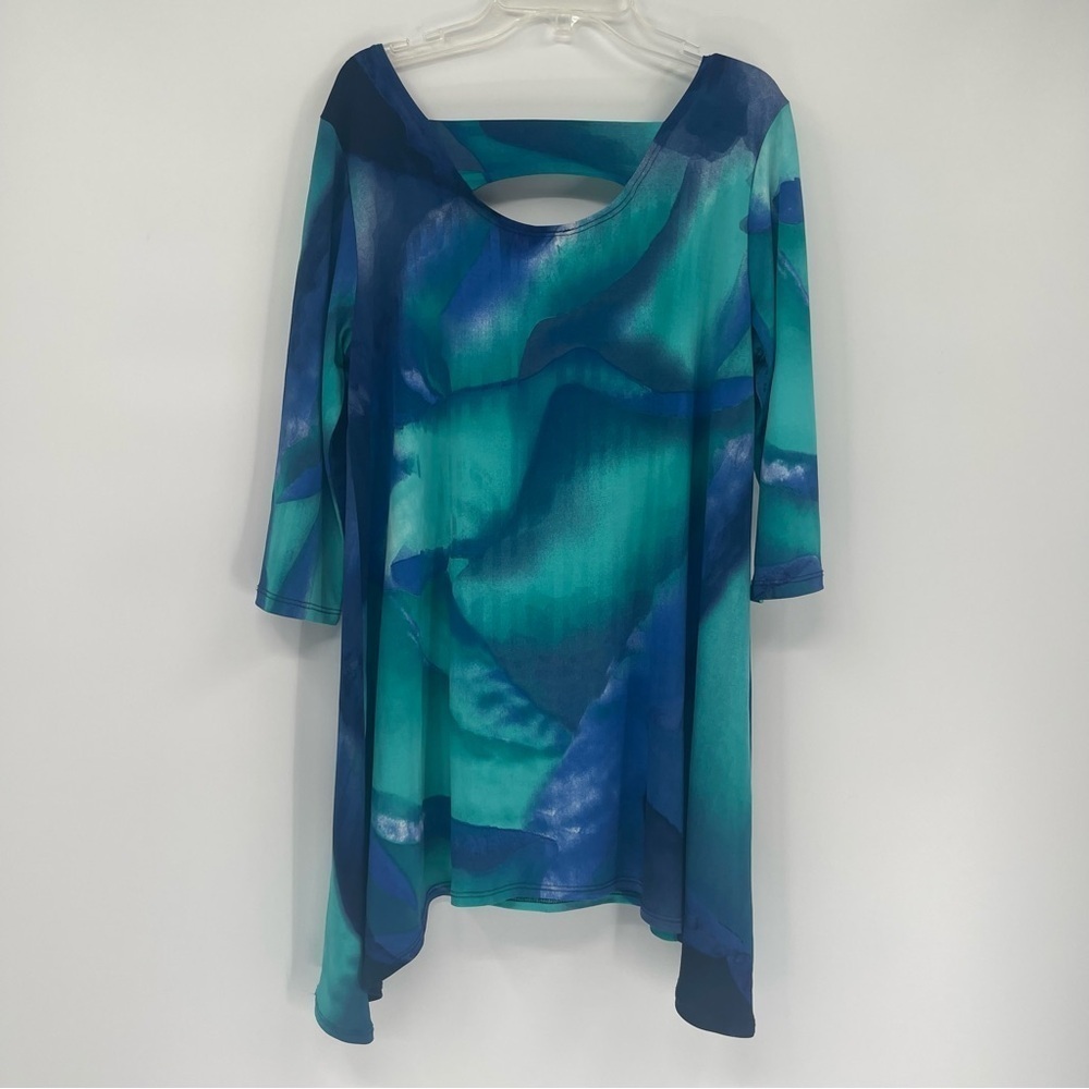 Clara Sun Woo Tie Dye Asymmetric Hem Blouse Blue Green Size Small Tunic - Picture 5 of 9